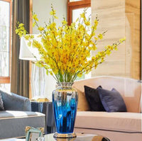 AOOKMIYA Modern Creative Blue Glass Vase Ornaments Home Furnishing Decoration Crafts Livingroom Cafe Bar Desktop Fake Flowerpot Figurines