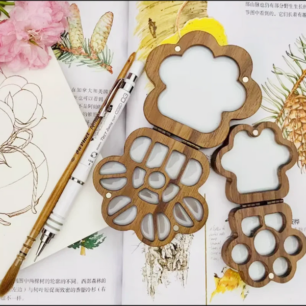 AOOKMIYA Handmade Style Walnut Oil Color Box 8/16 Color Magnetic Box Personalized Cat Paw Portable Painting Watercolor Palette