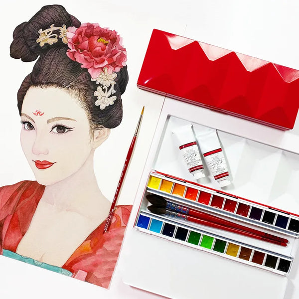 AOOKMIYA Heavy enamel, dustproof and moisturizing solid watercolor palette 24 grid portable art paint empty box For art supplies