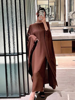 AOOKDRESS High Quality 100% Mulberry Silk Brown Dress Casual Women Loose Dress Long Fashion Ladies Stunning Maxi Dress