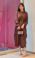 AOOKDRESS High Quality 100% Mulberry Silk Brown Dress Casual Women Loose Dress Long Fashion Ladies Stunning Maxi Dress