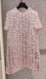 AOOKDRESS High Quality Handmade Pink Sequins Dress Wool Bling Bling Runway Women Formal Wool Dress Fashion Silk Dress