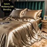 AOOKMIYA High-end Blending Natural Mulberry Silk Bedding Set Luxury Satin Silky Queen Size Duvet Cover Set with Sheets King Size Bed Set