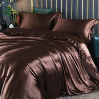 AOOKMIYA High-end Blending Natural Mulberry Silk Bedding Set Luxury Satin Silky Queen Size Duvet Cover Set with Sheets King Size Bed Set