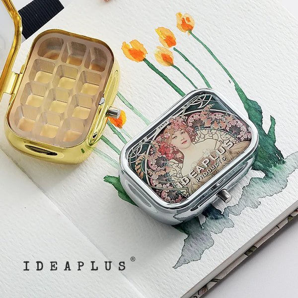 Ideaplus-Caixa Portátil Aquarela Pintura, Mini Caixa De Cor De Água, Pigmento Hidratante, Caixa De Metal, Pintura Esboço