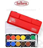 Japan imported Holbein solid watercolor paint transparent opaque round cake acuarela artist red box