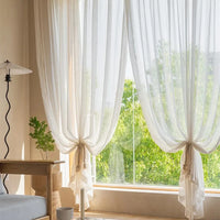 Japanese Style Tulle Curtains Window for Living Room Brown Cotton Linen Voile Curtains For Bedroom Sheer Curtains Drapes