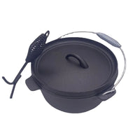 Large Dutch Oven BBQ Oven Pot Large Cast Iron Cooking Pot Roasting Pan Also for Gas Grill Multi-function Cookware Stew Pot