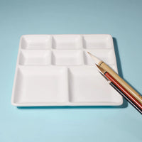 AOOKMIYA Large Square Ceramic Palette Chinese Painting Watercolor Oil Painting with 8 Grid Pure White Pigment Dish Art Supplies