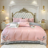 Light Luxury Bedding Set Pure Cotton Embroidery Duvet Cover Fitted Bed Sheet and Pillowcases Queen King Size Bed Comforter Set