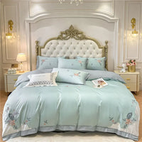 Light Luxury Bedding Set Pure Cotton Embroidery Duvet Cover Fitted Bed Sheet and Pillowcases Queen King Size Bed Comforter Set