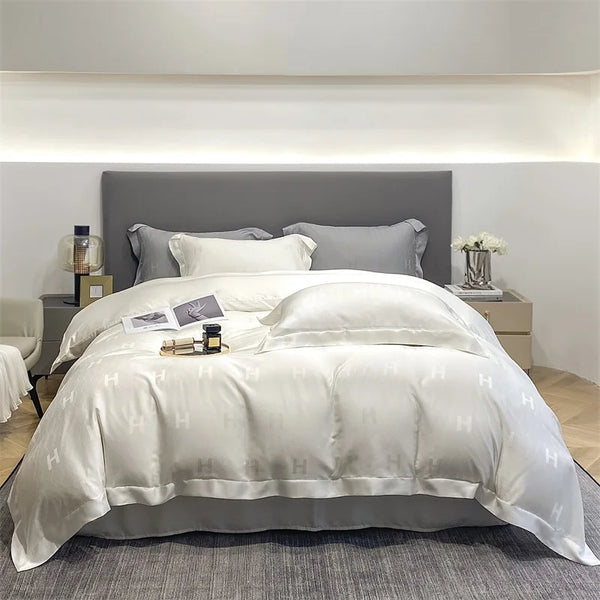 Luxury 100% organic tencel white king size comforter sets bedding for hotel