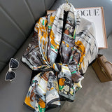 Luxury Brand Print Lrage Hijab Women Popular Warm Silk Scarf The Four Seasons 180X90CM Shawl Fashion Design Satin Finish Scarves