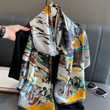 Luxury Brand Print Lrage Hijab Women Popular Warm Silk Scarf The Four Seasons 180X90CM Shawl Fashion Design Satin Finish Scarves