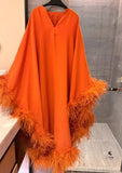 AOOKDRESS Luxury Handmade Women Clothes Fashion Orange Dress Loose Sexy Ostrich Feather 100% Mulberry Silk Long Dress