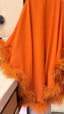 AOOKDRESS Luxury Handmade Women Clothes Fashion Orange Dress Loose Sexy Ostrich Feather 100% Mulberry Silk Long Dress