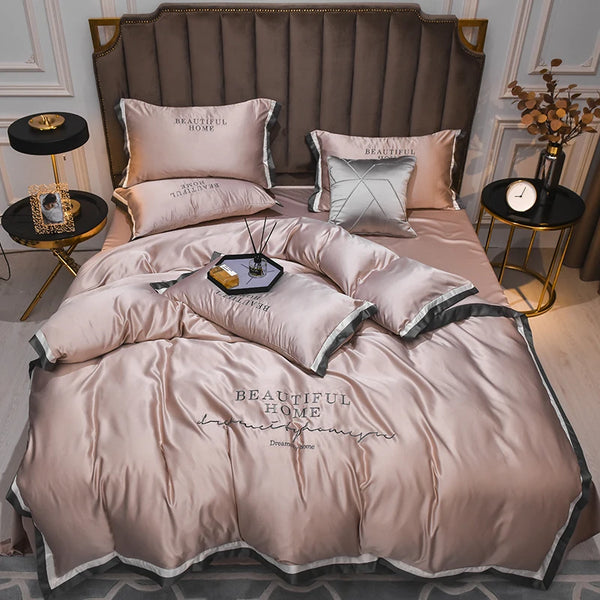 AOOKMIYA MIDSUM Luxury Bedding Set 4pcs Embroidery Duvet Cover Bed She