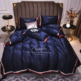 AOOKMIYA MIDSUM Luxury Bedding Set 4pcs Embroidery Duvet Cover Bed Sheet Pillow Cases Queen King Size Fitted Sheet High-End Home Textile