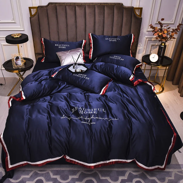 AOOKMIYA MIDSUM Luxury Bedding Set 4pcs Embroidery Duvet Cover Bed She