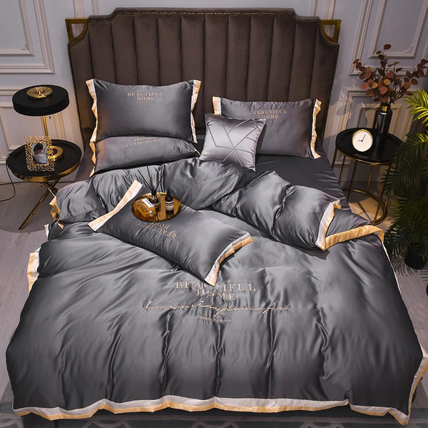 AOOKMIYA MIDSUM Luxury Bedding Set 4pcs Embroidery Duvet Cover Bed She