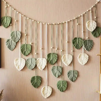 Macrame Tapestry Handmade Woven Macrame Leaf Feather Wall Hanging for Living Room Bedroom, Large Boho Wall Art Home Decor