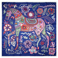 Manual Hand Rolled Twill Silk Scarf Women Horse Print Square Scarves Wraps Echarpes Curled Foulards Femme Bandana Hijabs