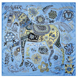 Manual Hand Rolled Twill Silk Scarf Women Horse Print Square Scarves Wraps Echarpes Curled Foulards Femme Bandana Hijabs