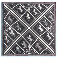 Manual Hand Rolled Twill Silk Scarf Women Horse Print Square Scarves Wraps Echarpes Curled Foulards Femme Bandana Hijabs