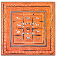 Manual Hand Rolled Twill Silk Scarf Women Horse Print Square Scarves Wraps Echarpes Curled Foulards Femme Bandana Hijabs