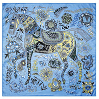 Manual Hand Rolled Twill Silk Scarf Women Horse Print Square Scarves Wraps Echarpes Curled Foulards Femme Bandana Hijabs