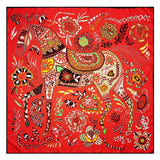 Manual Hand Rolled Twill Silk Scarf Women Horse Print Square Scarves Wraps Echarpes Curled Foulards Femme Bandana Hijabs