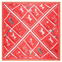 Manual Hand Rolled Twill Silk Scarf Women Horse Print Square Scarves Wraps Echarpes Curled Foulards Femme Bandana Hijabs