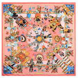 Manual Hand Rolled Twill Silk Scarf Women Indian Hopi Print Square Scarves Wraps Echarpes Silk Foulards Femme Bandana Hijab 90CM