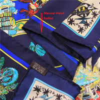 Manual Hand Rolled Twill Silk Scarf Women Indian Hopi Print Square Scarves Wraps Echarpes Silk Foulards Femme Bandana Hijab 90CM