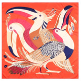 Manual Hand Rolled Twill Silk Scarf Women Toucan Bird Print Square Scarves Wraps Echarpes Silk Foulards Femme Bandana Hijab 90CM