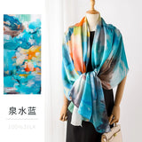 Material Assureance 100% Silk Scarf For Women Natural Soft Plus Spring Summer Art  Paint Style Large Size Plus Long Silk Shawl