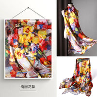 Material Assureance 100% Silk Scarf For Women Natural Soft Plus Spring Summer Art  Paint Style Large Size Plus Long Silk Shawl