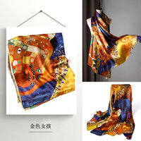 Material Assureance 100% Silk Scarf For Women Natural Soft Plus Spring Summer Art  Paint Style Large Size Plus Long Silk Shawl