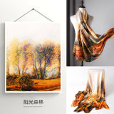 Material Assureance 100% Silk Scarf For Women Natural Soft Plus Spring Summer Art  Paint Style Large Size Plus Long Silk Shawl