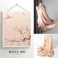 Material Assureance 100% Silk Scarf For Women Natural Soft Plus Spring Summer Art  Paint Style Large Size Plus Long Silk Shawl