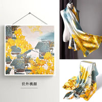 Material Assureance 100% Silk Scarf For Women Natural Soft Plus Spring Summer Art  Paint Style Large Size Plus Long Silk Shawl