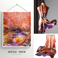 Material Assureance 100% Silk Scarf For Women Natural Soft Plus Spring Summer Art  Paint Style Large Size Plus Long Silk Shawl