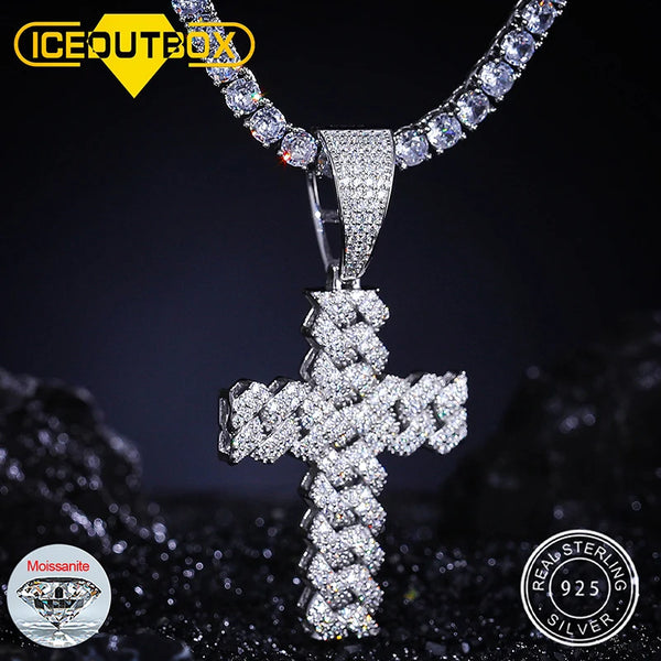AOOKMIYA Men Women Hip Hop Cross Pendant Necklace With D VVS Moissanite Iced Out Bling 925 Sterling Silver Necklaces Hip Hop Jewelry Gift