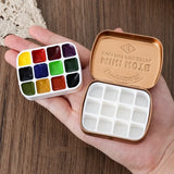 Mini Aquarela Tin Box, Portátil, Paleta de Viagem, Pintura do Artista, Aquarela, Suprimentos de Arte, 12 24 Grade