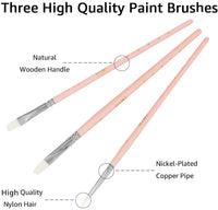 Miya HIMI Paint Brushes Set 3 Pieces for Acrylic Oil Gouache Watercolor Painting Art Hobbyist Kids Adult Nylon Hair Wooden