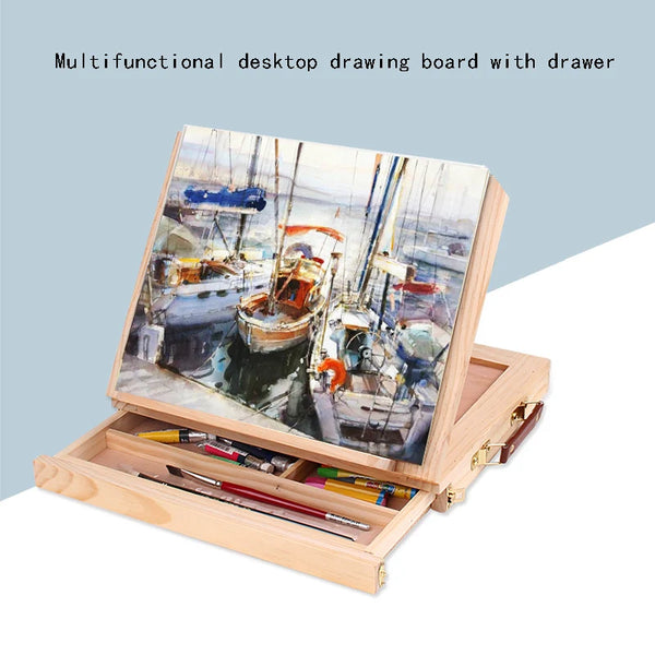 AOOKMIYA Mobile 8K Desktop Easel Sketch Board Wooden Drawer Folding Portable Watercolor Easel Oil Painting Frame Sketch Sketch Board