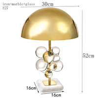 Modern gold wrought iron Table Lamp for Bedroom Bedside Luxury Crystal glass ball marble Table Light Living Room study desk lamp