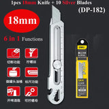 Multipurpose Faca de Aço Inoxidável Utilitário, 6 em 1, Metal Lâmina Box Cutter, Heavy Duty, Durável Ferramenta De Corte Industrial, 25mm, 18mm