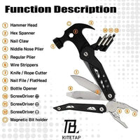 Multitool Hammer for Men, Presente de Aniversário, Marido, Handyman, Compacto, DIY, Survival Multi Tool, Mochila, Acessórios de Camping, Legal