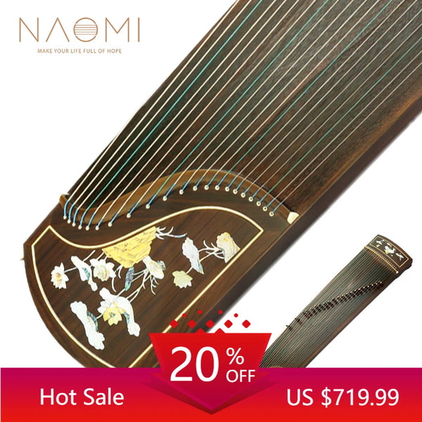 NAOMI Advanced Level Black Sandalwood Guzheng Instrument 21 Strings Chinese Zither With Lotus Pattern Pattern Inlay Harp